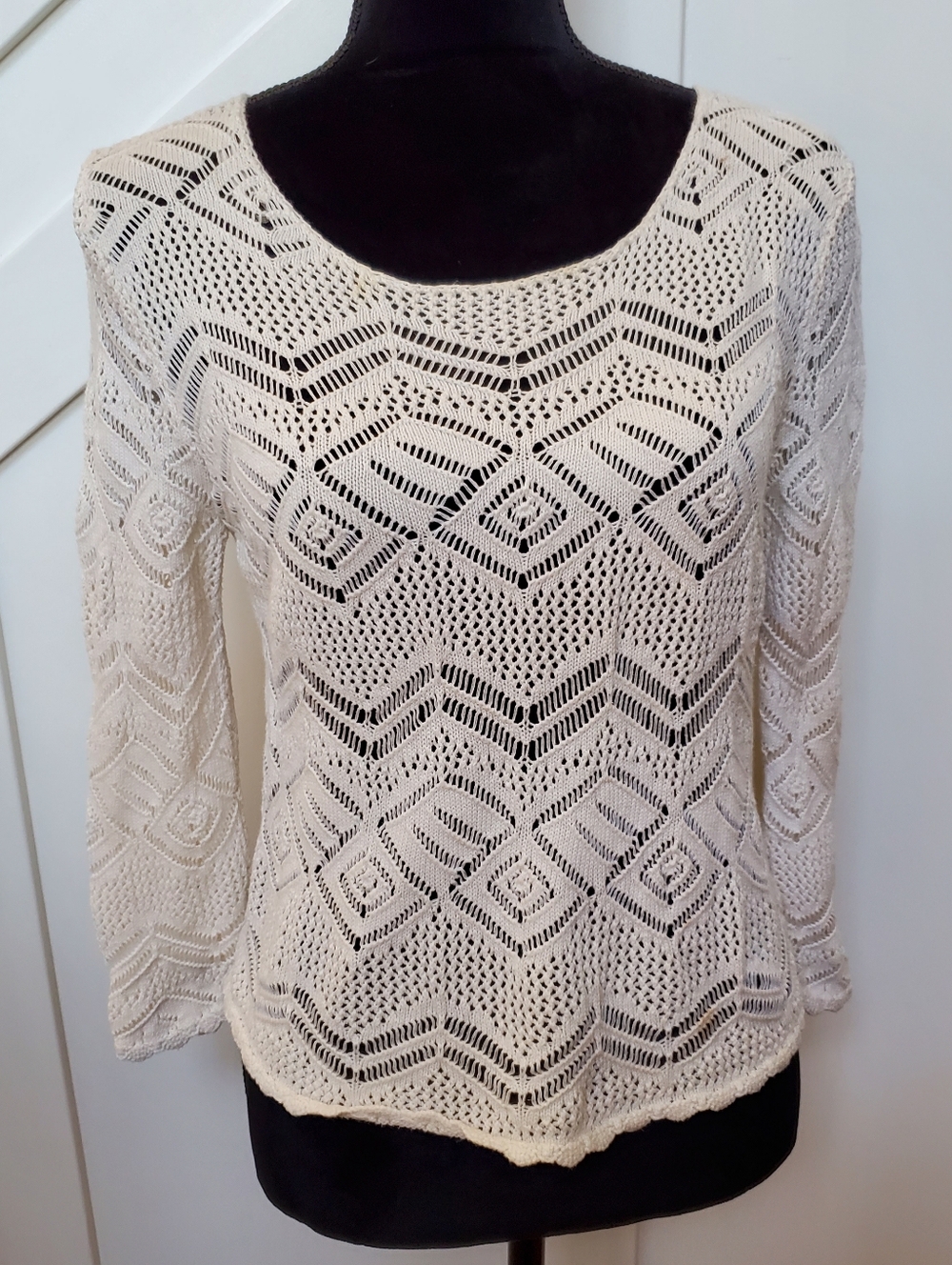 Women's Cream Crochet Knit Long Sleeve Top
